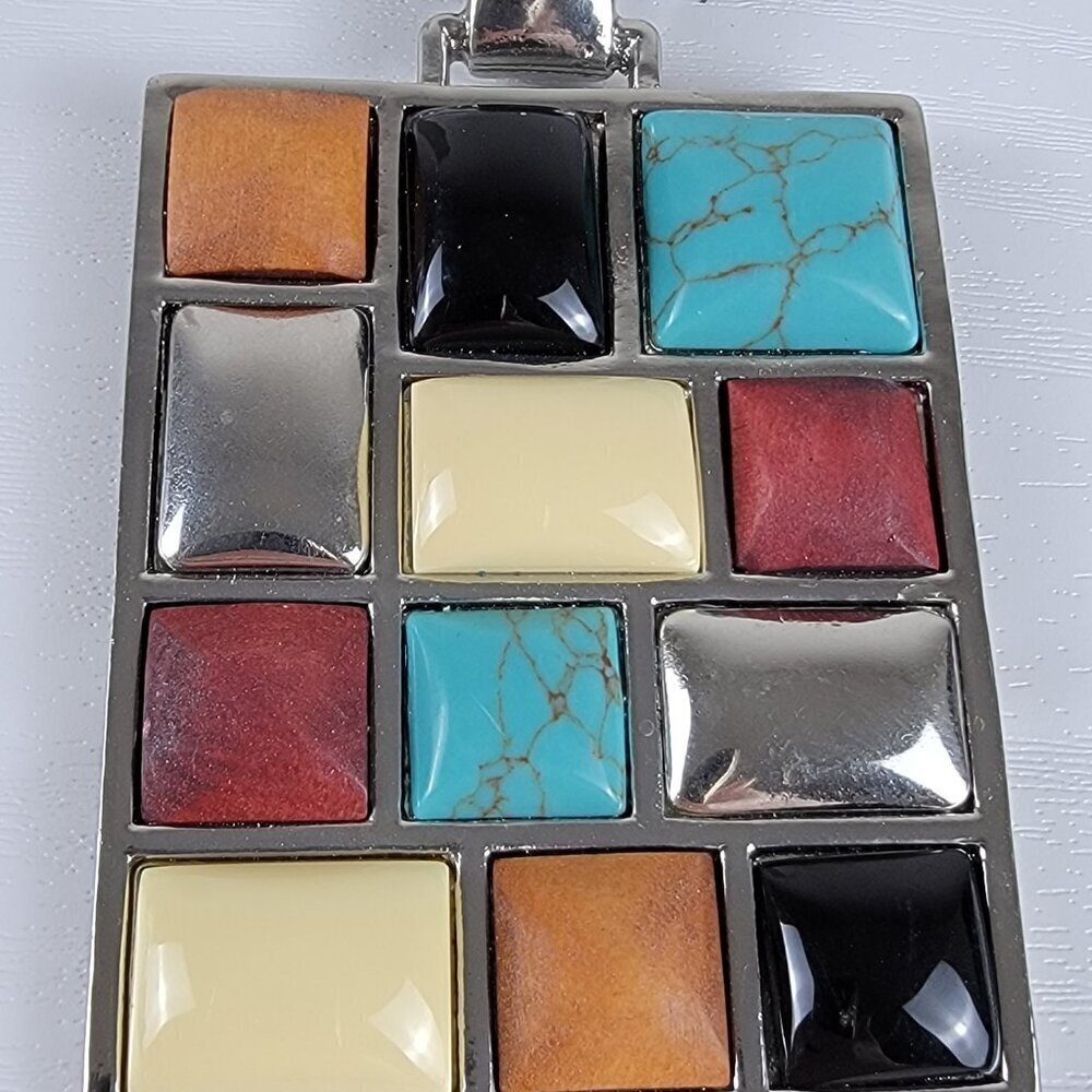 Multicolor Stone Cabochon Rectangle Statement Pen… - image 4